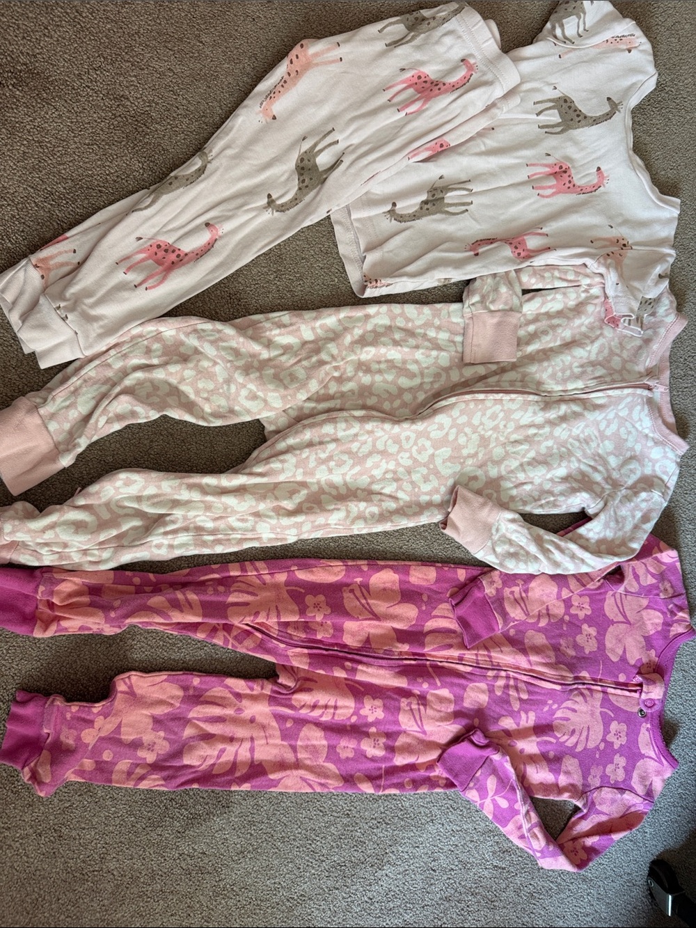 Girls Pink and White Printed Footless Pajama Bundle